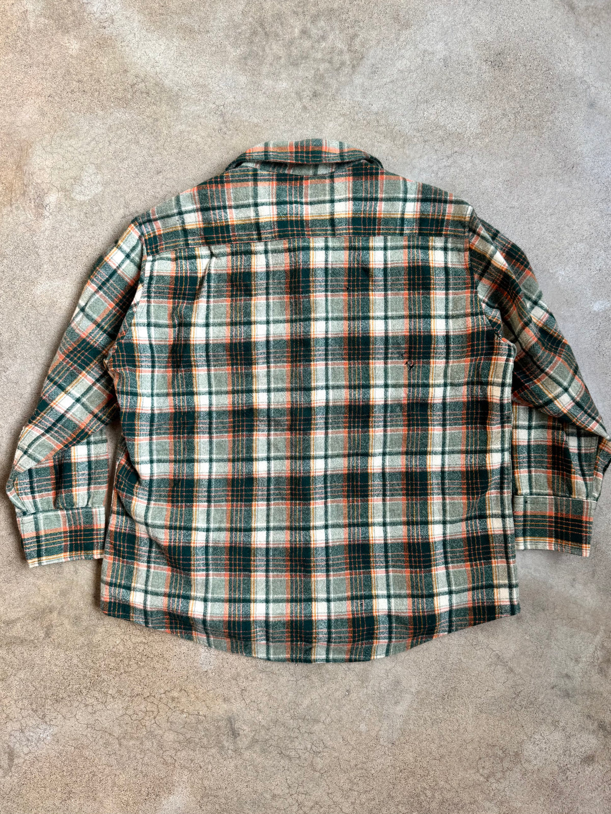 Vintage 1970s JCPenney Green & Orange Plaid Wool Flannel Shirt | XL
