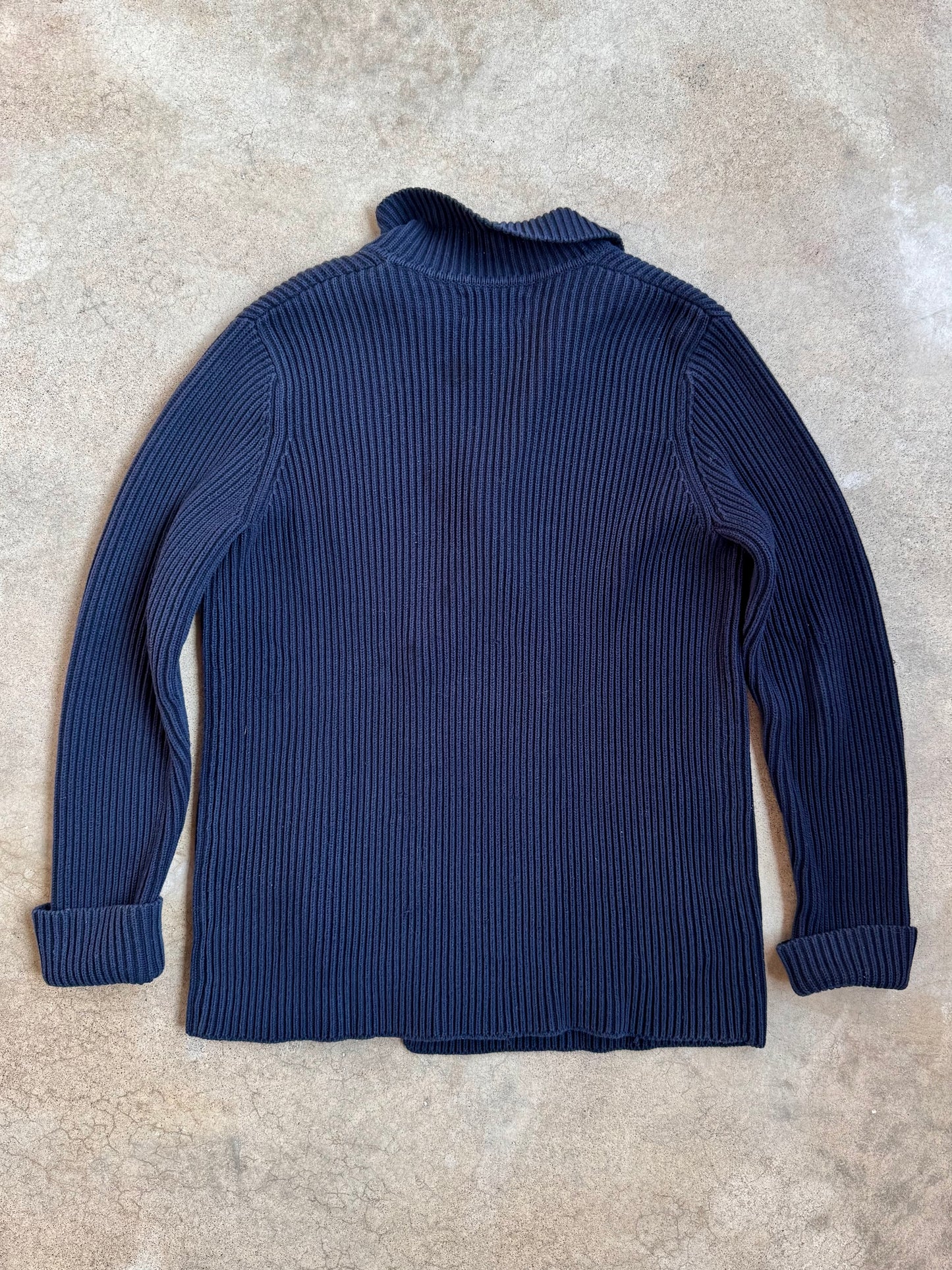 Vintage 1990s Lauren Ralph Lauren Navy 100% Cotton Knit Nautical Cardigan | Medium