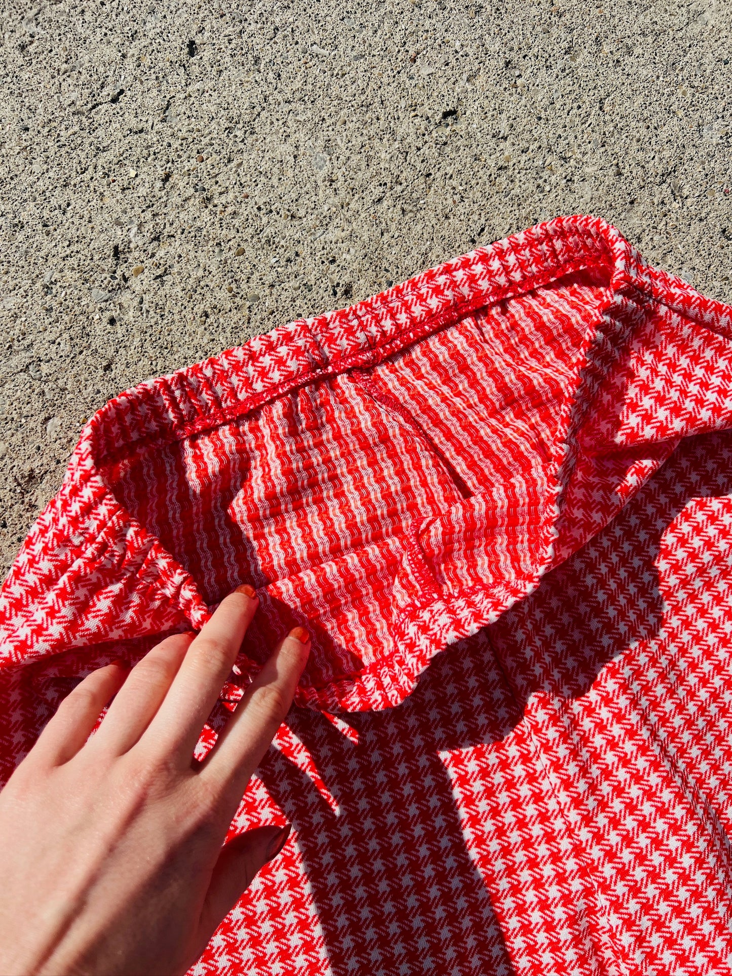 Vintage 1970s Dutchmaid Red Gingham Polyester Flared Pants | Large