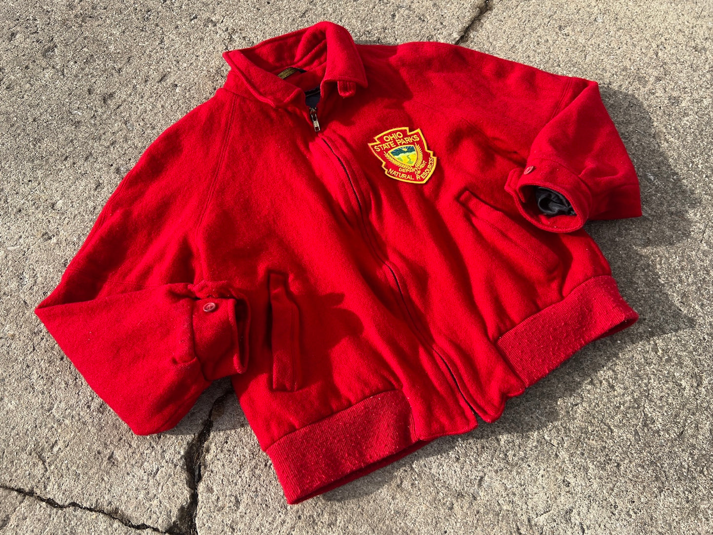 Vintage 1960s Ohio State Parks Red Wool Zip-Up Jacket | M/L