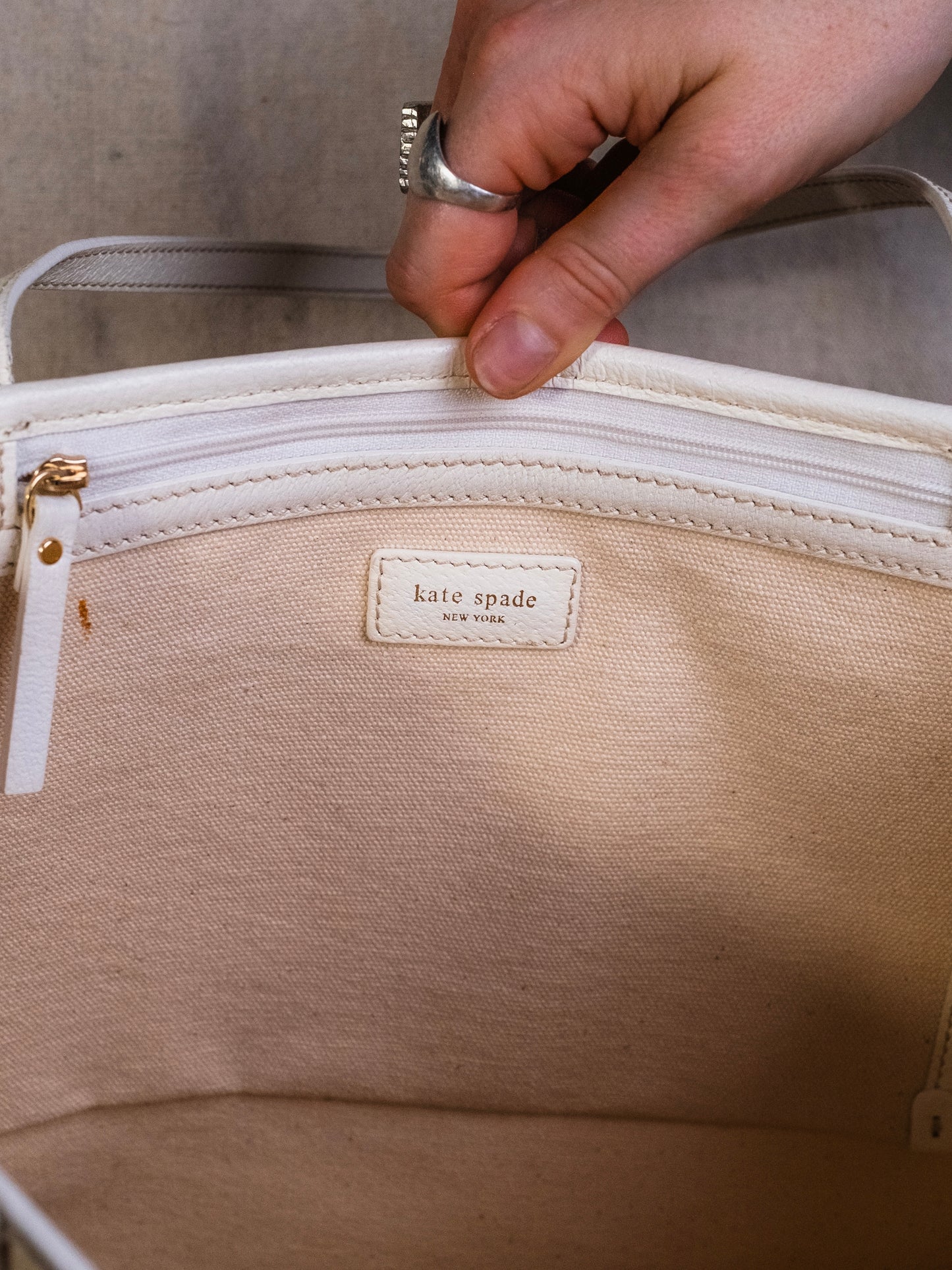 Kate Spade White Flower Print Canvas Tote Bag