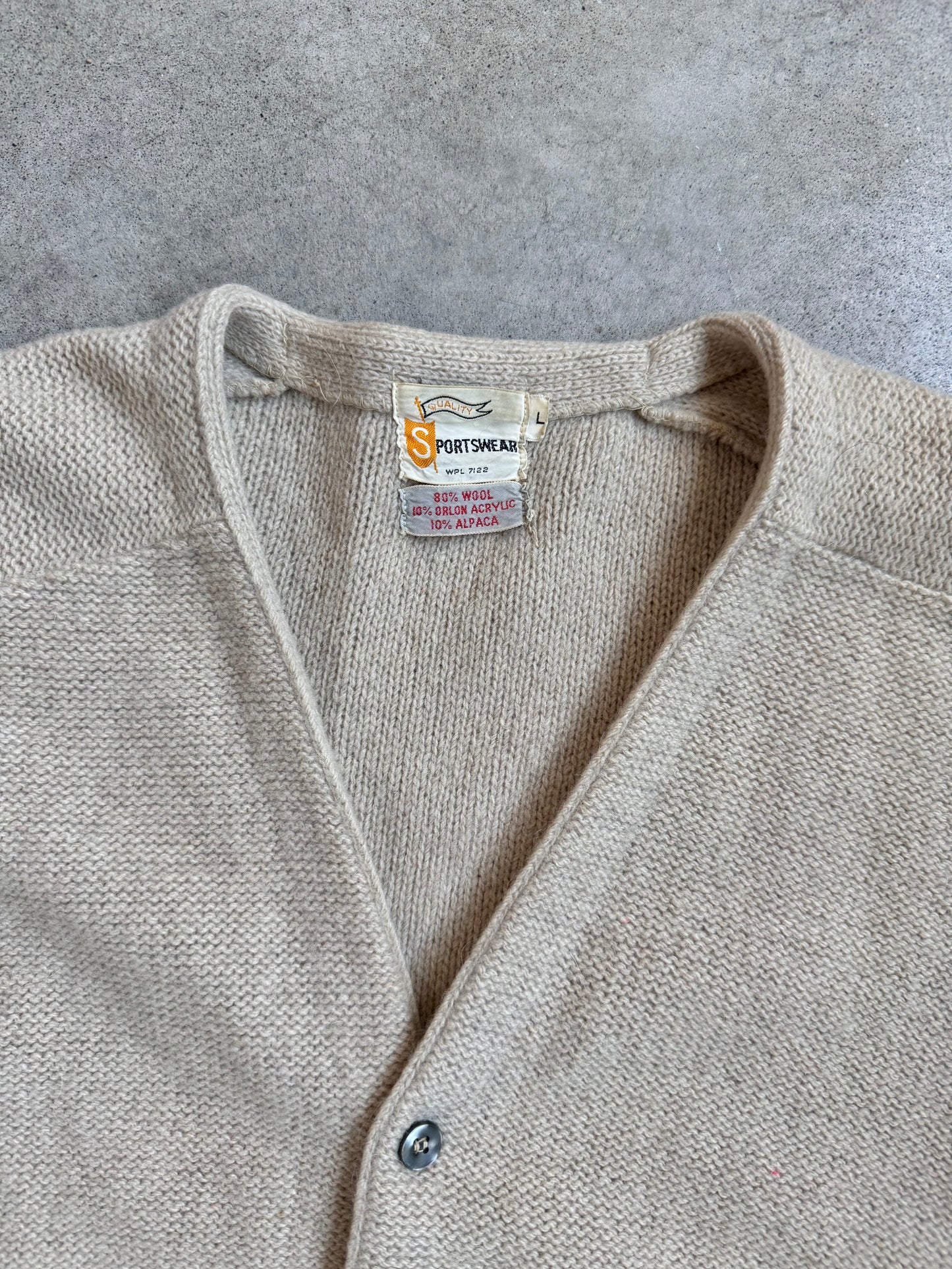 Vintage 1960s Sportswear Beige Wool-Blend Cardigan | Large