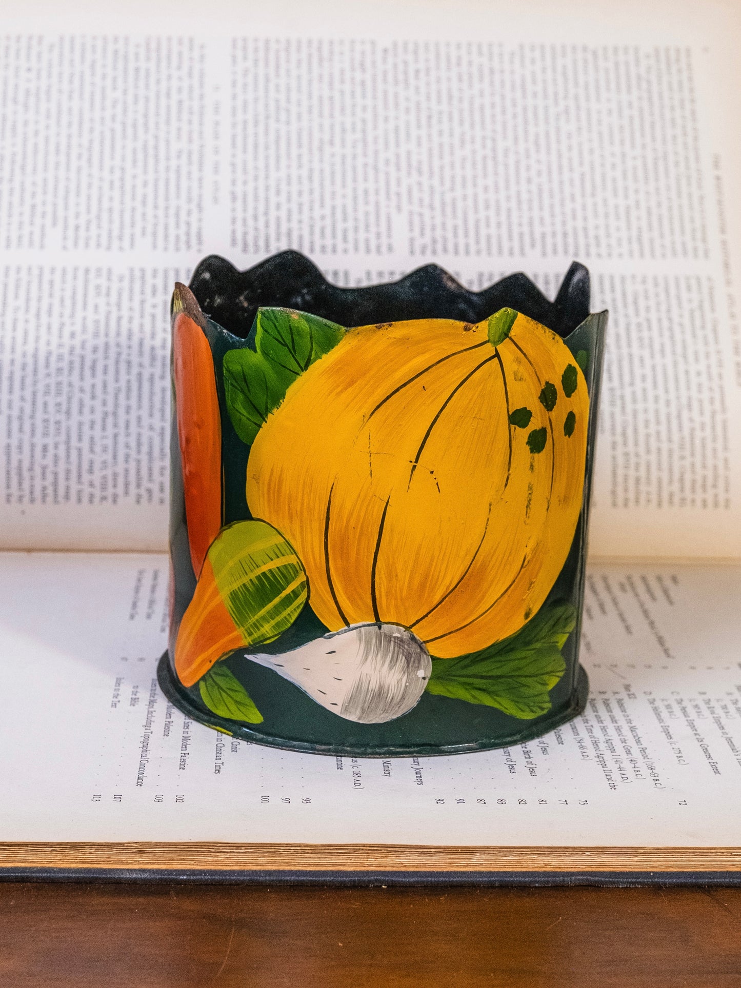 Vintage Hand-Painted Vegetable Toleware Cachepot Planter