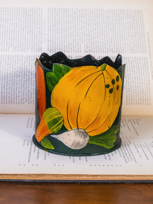 Vintage Hand-Painted Vegetable Toleware Cachepot Planter