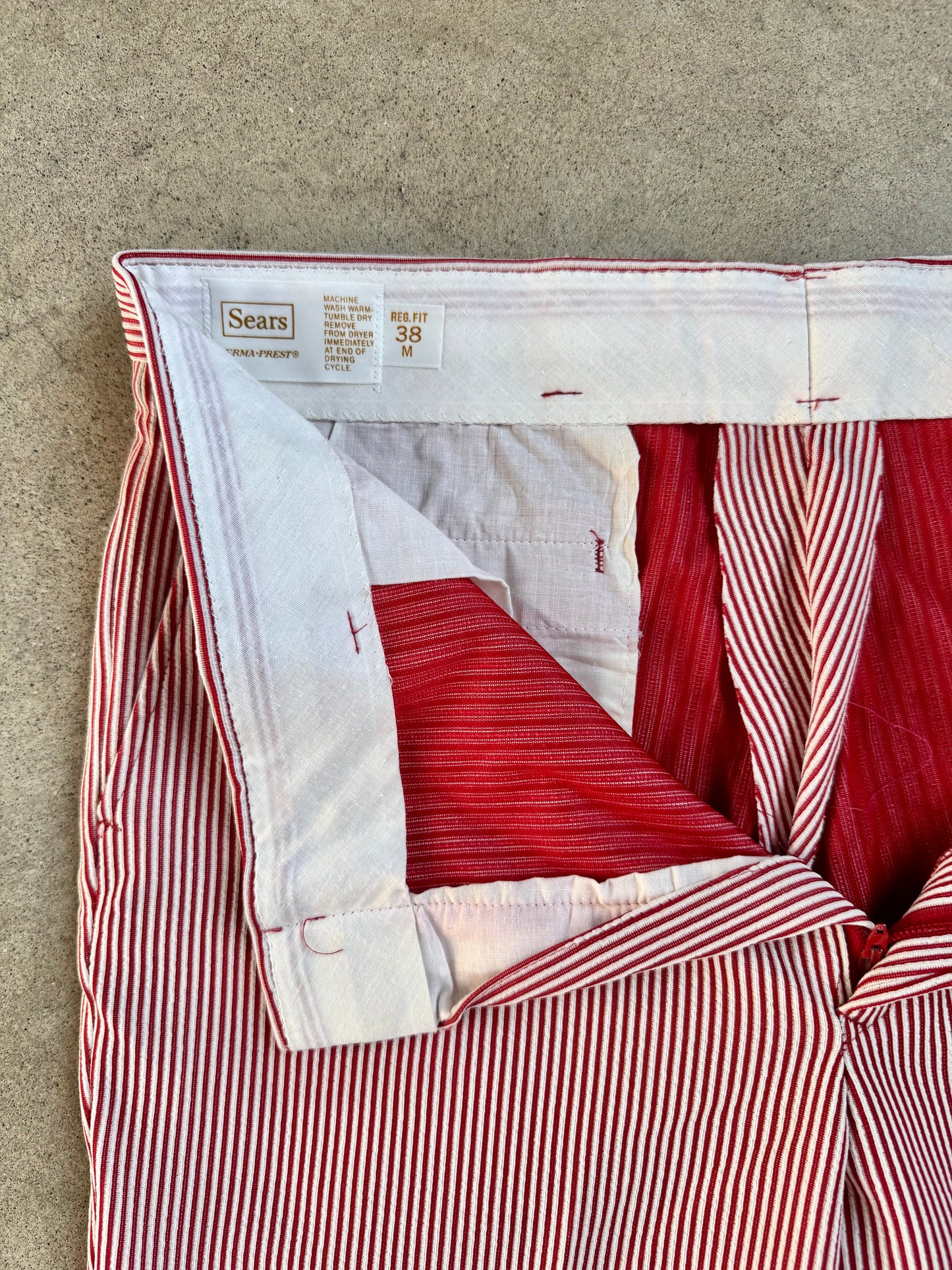 Vintage 1970s Sears Perma-Prest Red & White Striped Trousers | Waist 36”