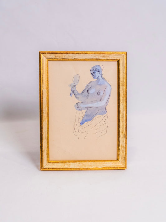 Vintage 1950s Framed Original Watercolor "Nude Woman" Artwork