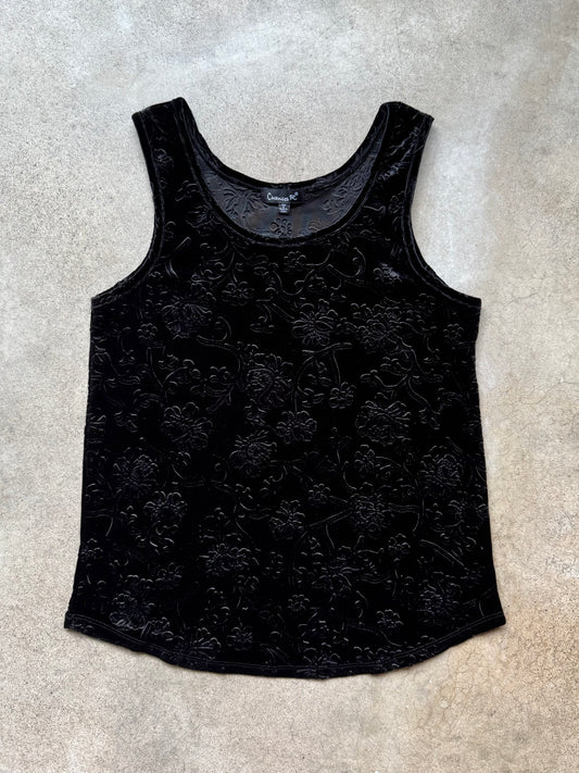 2000s Chances R Black Floral Velvet Tank Top | Small