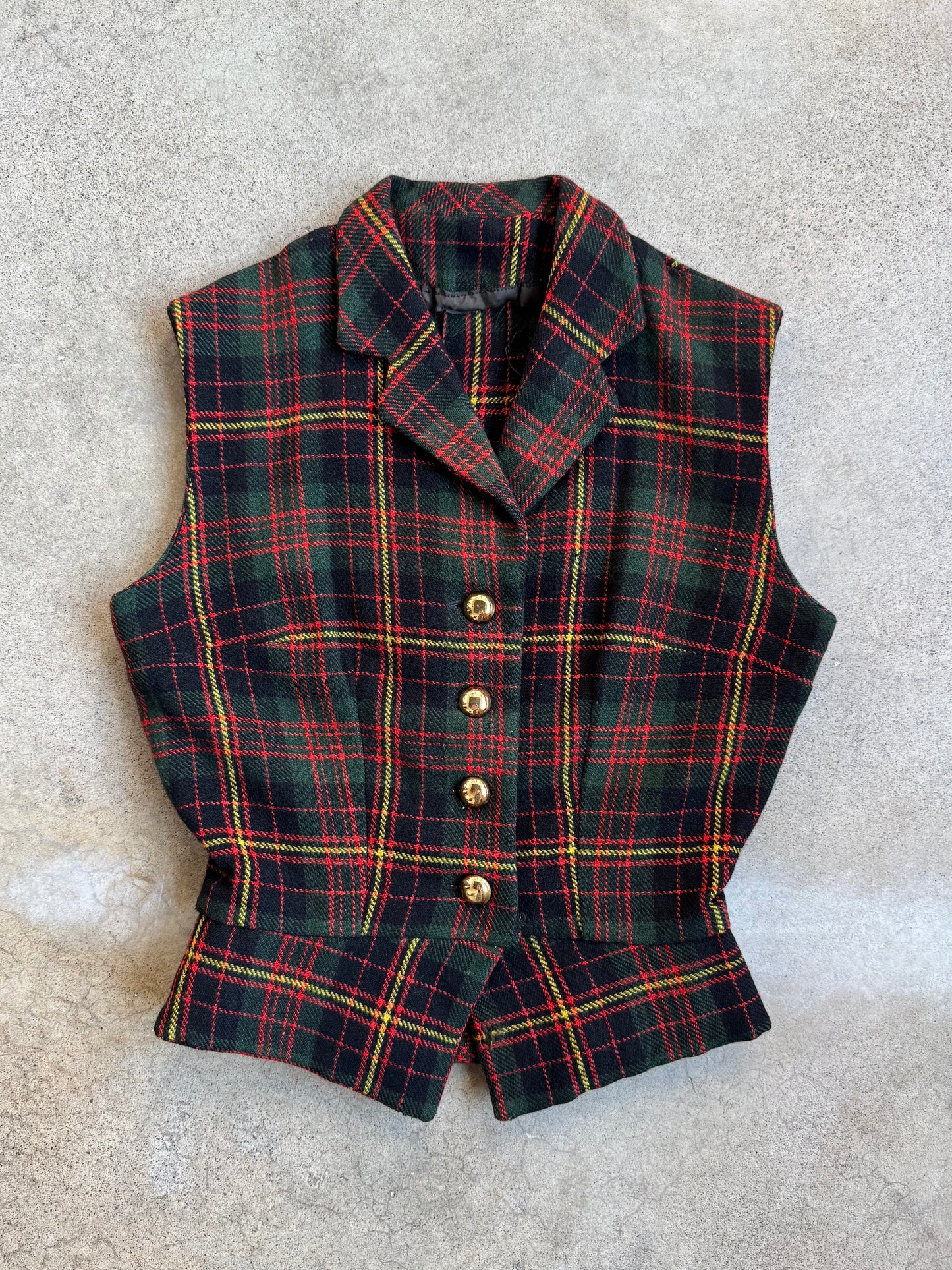 Vintage 1980s Tartan Plaid Buttoned Vest Top | XS