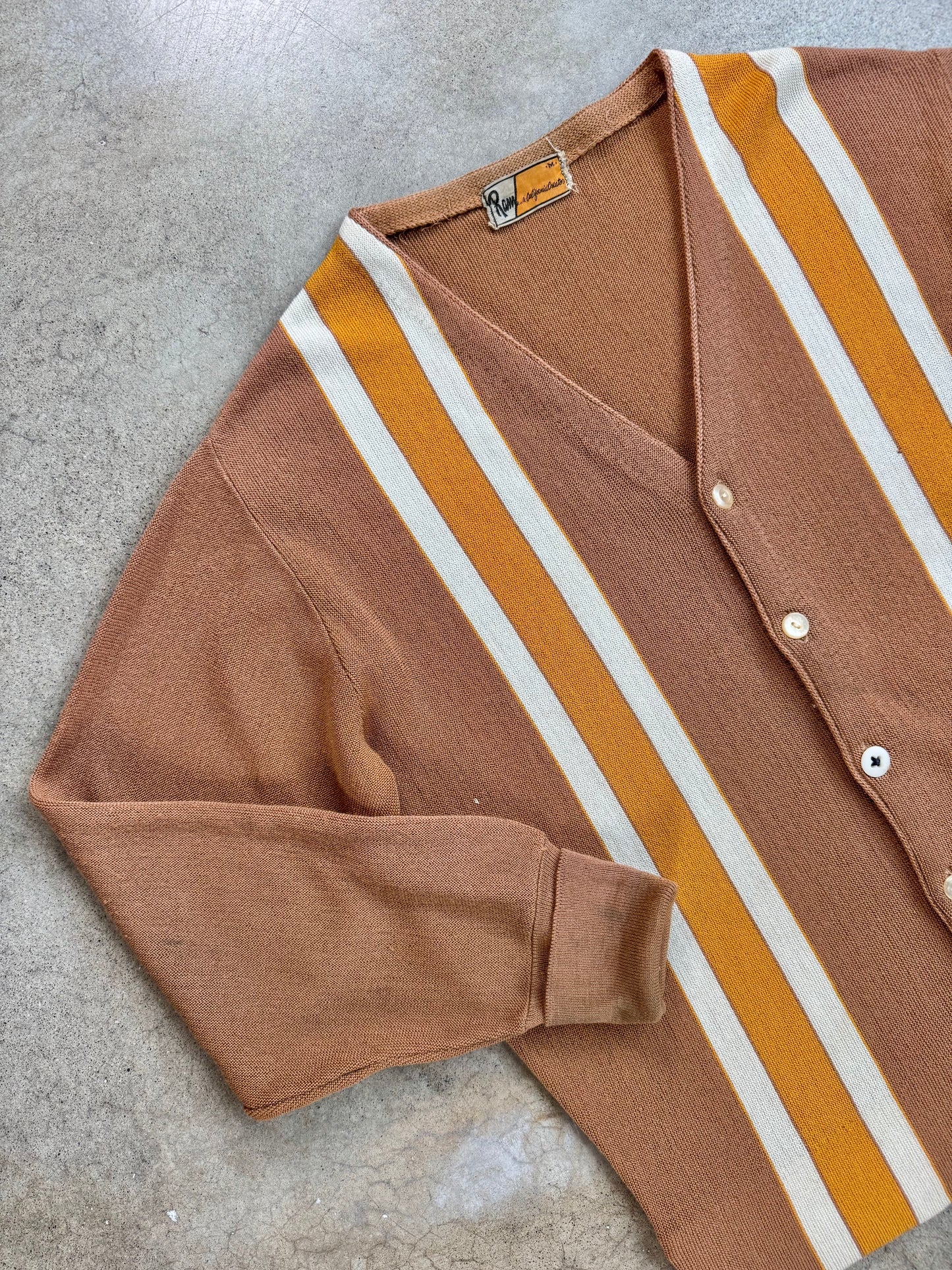 Vintage 1960s Ram California Creator Brown & Orange Striped Cardigan | Medium