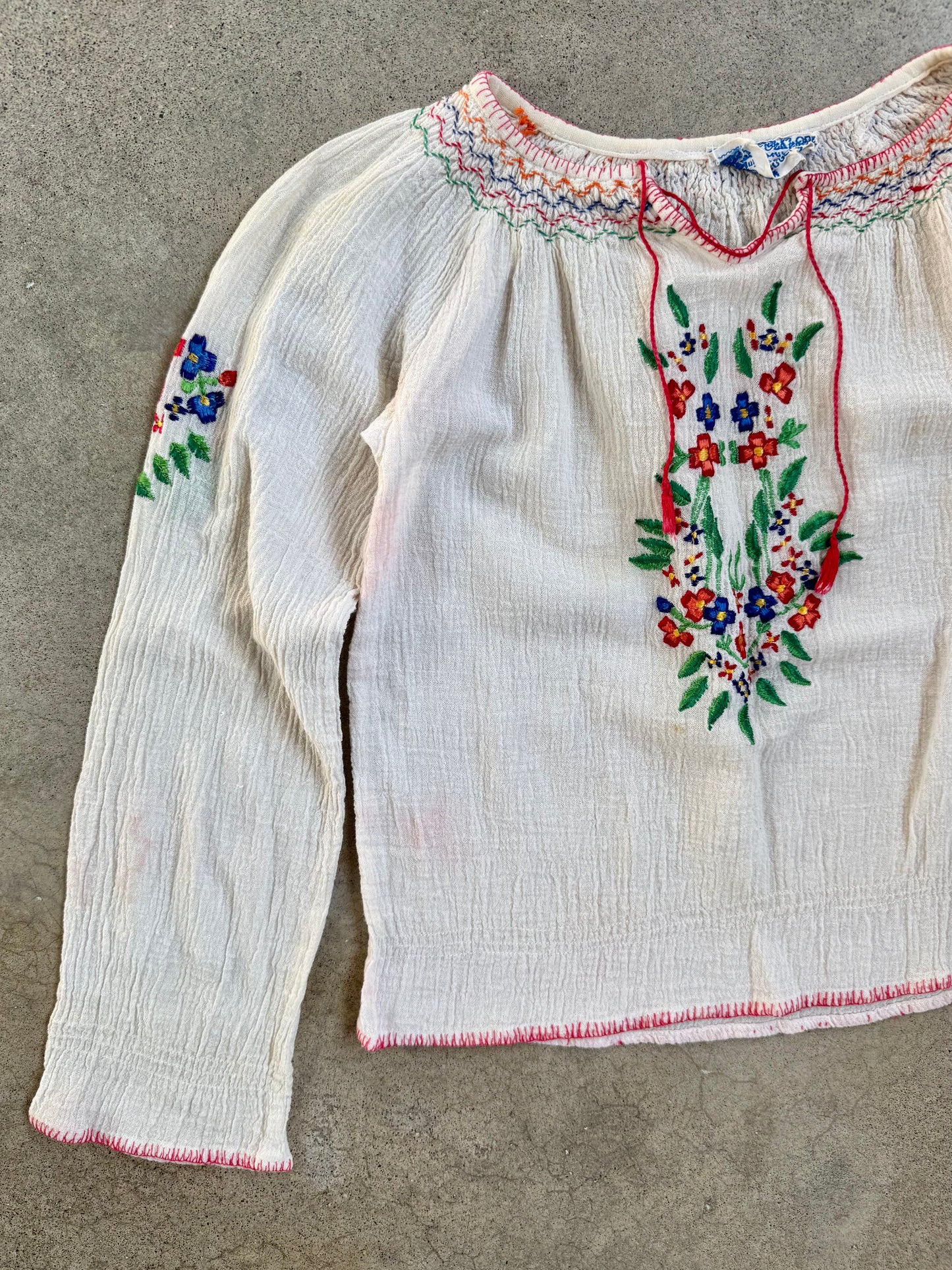 Vintage 1960s Mohren Folklore Hungarian Embroidered Cotton Peasant Blouse | XS/S