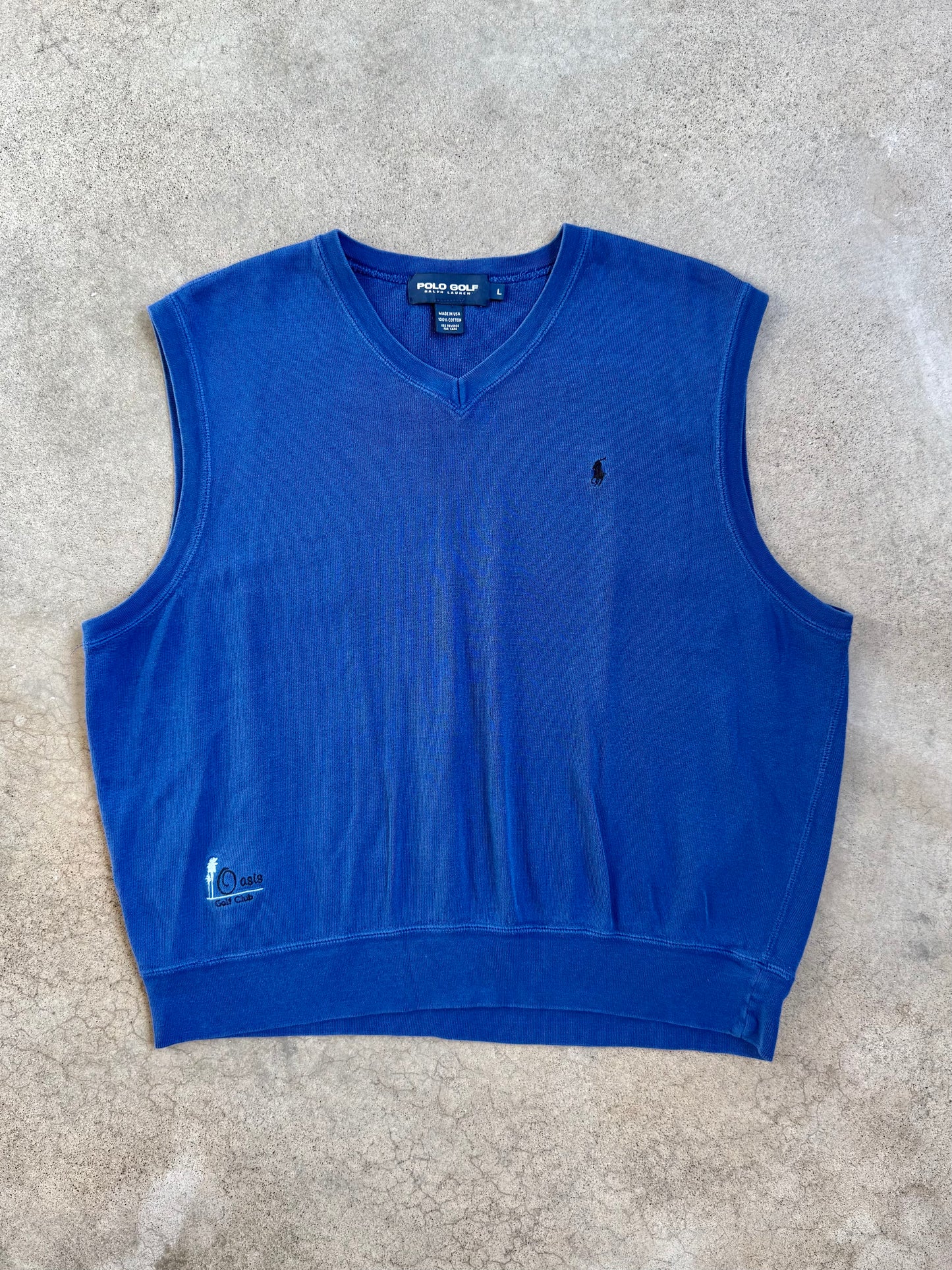 2000s Polo Golf “Oasis Golf Club” Embroidered Blue Cotton Vest Top | Large