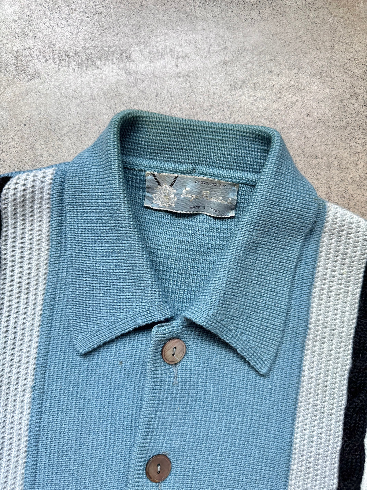 Vintage 1950’s Enzo Puccini Italian Blue Striped Wool Knit Cardigan | Medium