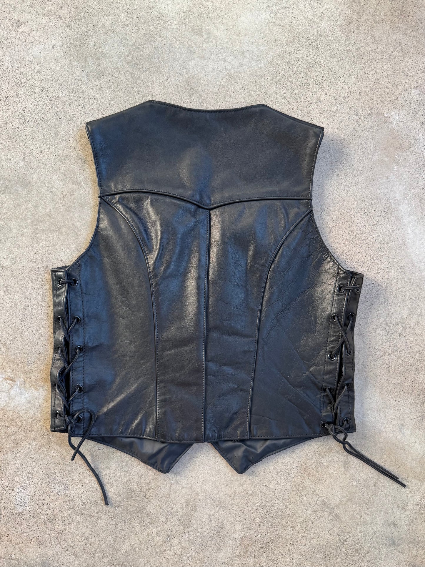 Vintage 1990s Park V “Dixie Highway” Black Leather Lace-Up Motorcycle Vest | Small