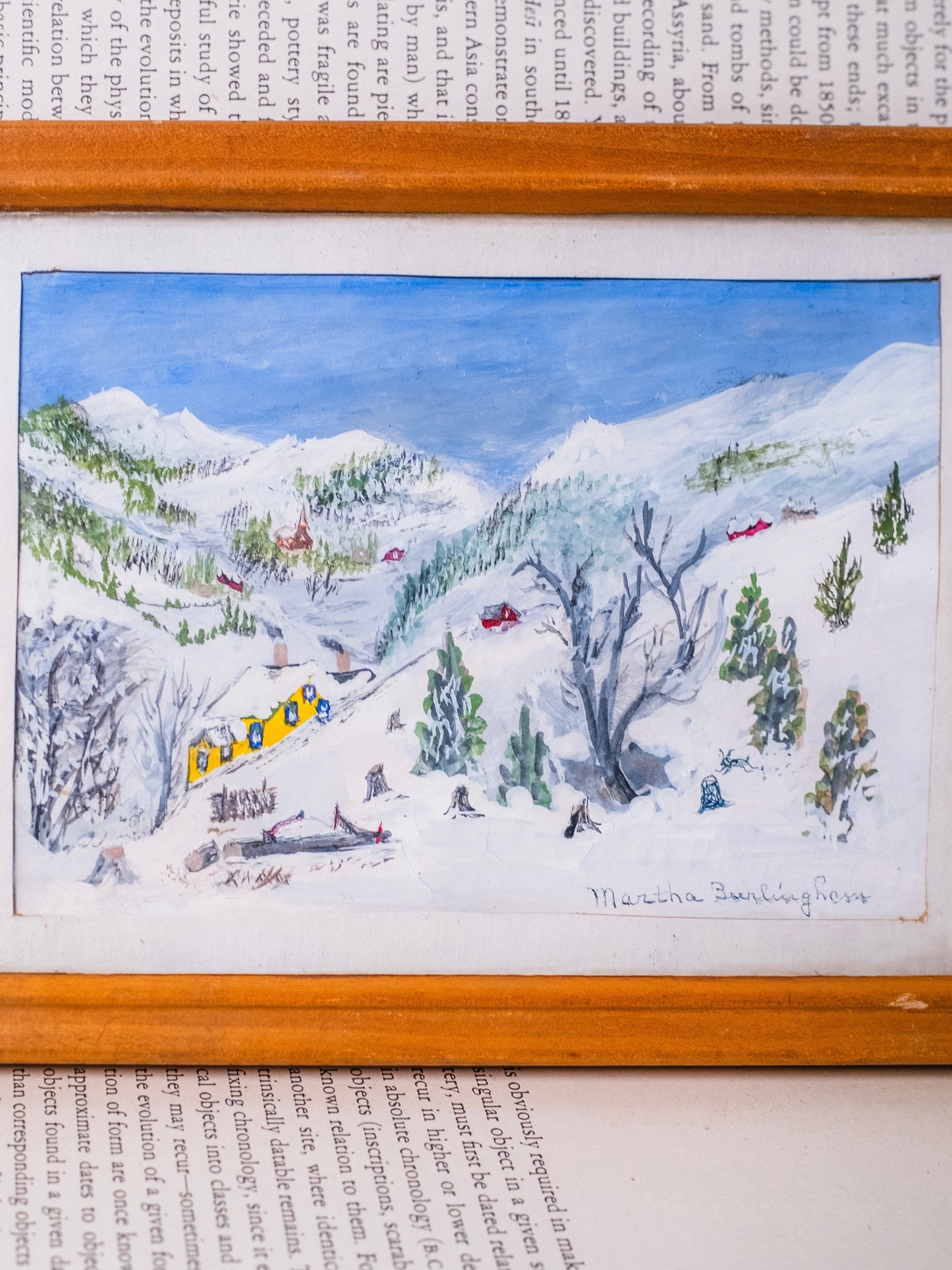 Vintage 1960s Framed Martha Burlingham "Echo Valley" Snow Scene Watercolor Painting | Signed