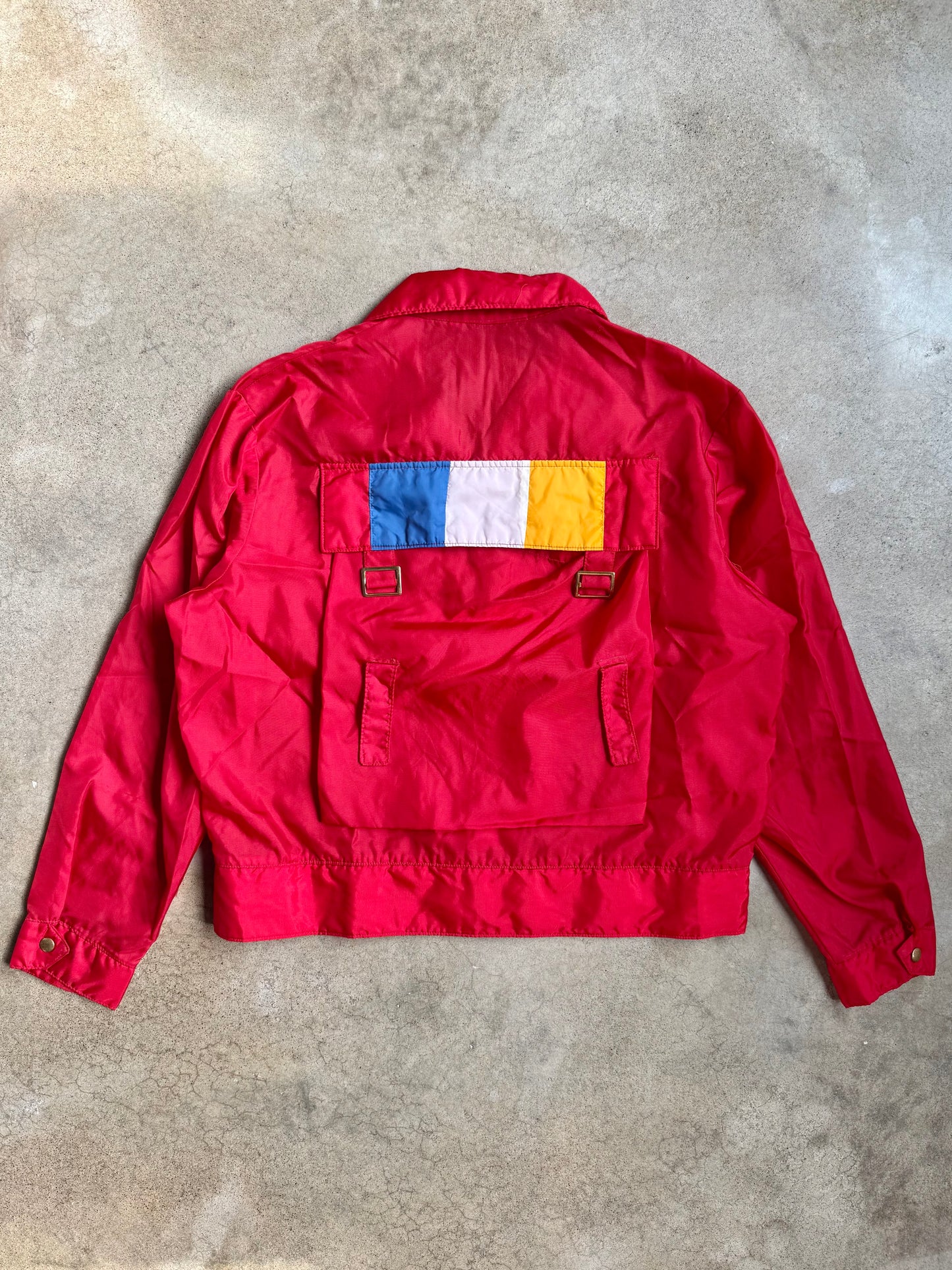 Vintage 1980s Red Multi-Color Stripe Cargo Pocket Windbreaker Jacket | XL