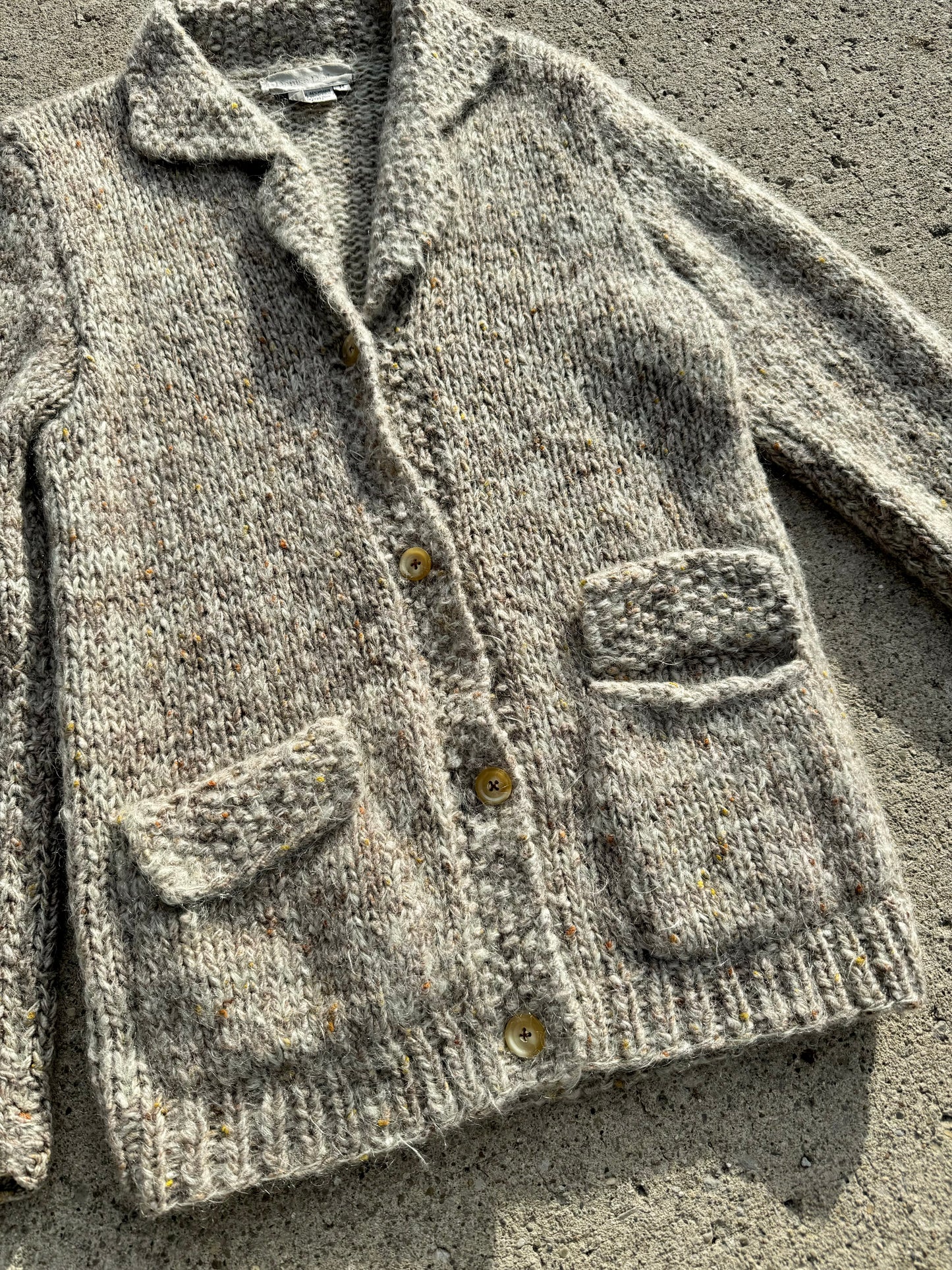 Vintage Denise Dalban Neutral Speckled Mohair Cardigan | Medium