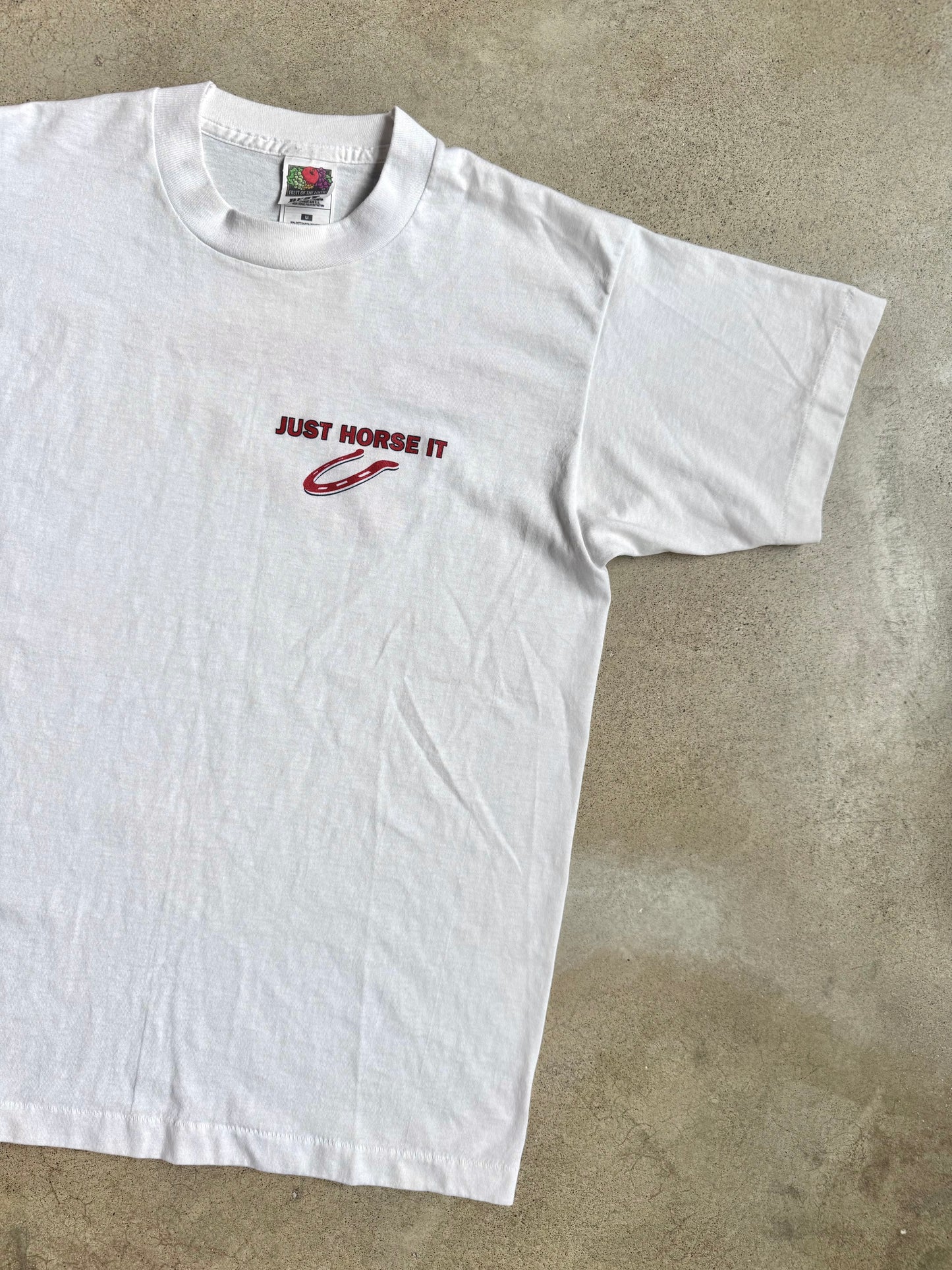 Vintage 1990s “Just Horse It” White Graphic Tee | Medium