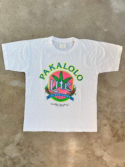 Vintage 1991 Pakalolo Lite Hawaii White Cotton Graphic Tee | Large