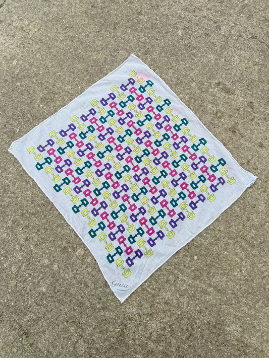 Vintage 1960s Gucci Horsebit Pattern Cotton Handkerchief