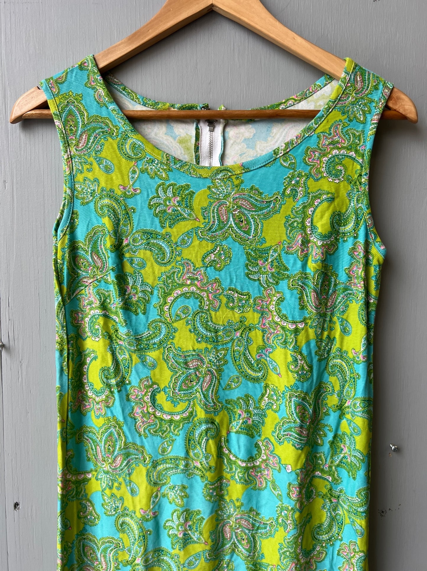 Vintage 1960’s Lime Green & Teal Pattern Shift Dress