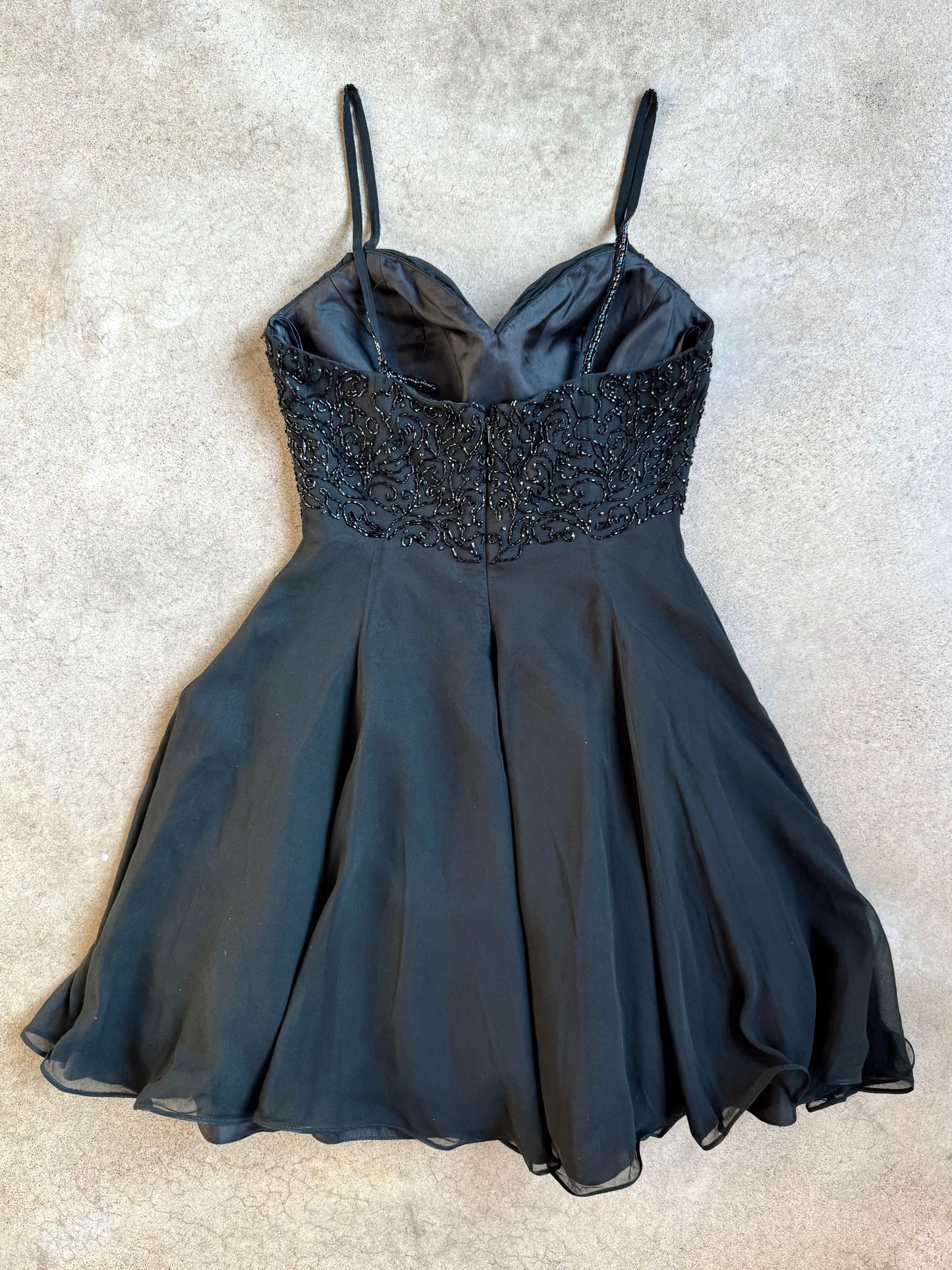 Vintage 1990s Mike Benet Formals Black Silk Beaded Mini Party Dress | S/M