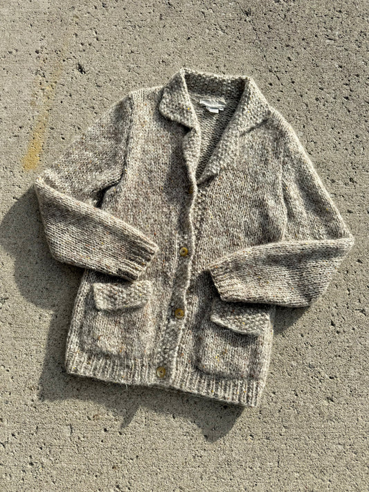 Vintage Denise Dalban Neutral Speckled Mohair Cardigan | Medium