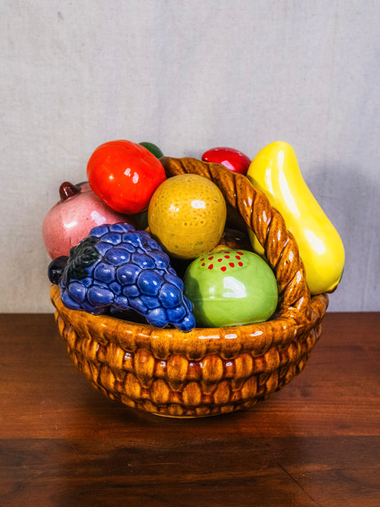 Vintage 1970s Ceramic Fruit Basket Centerpiece