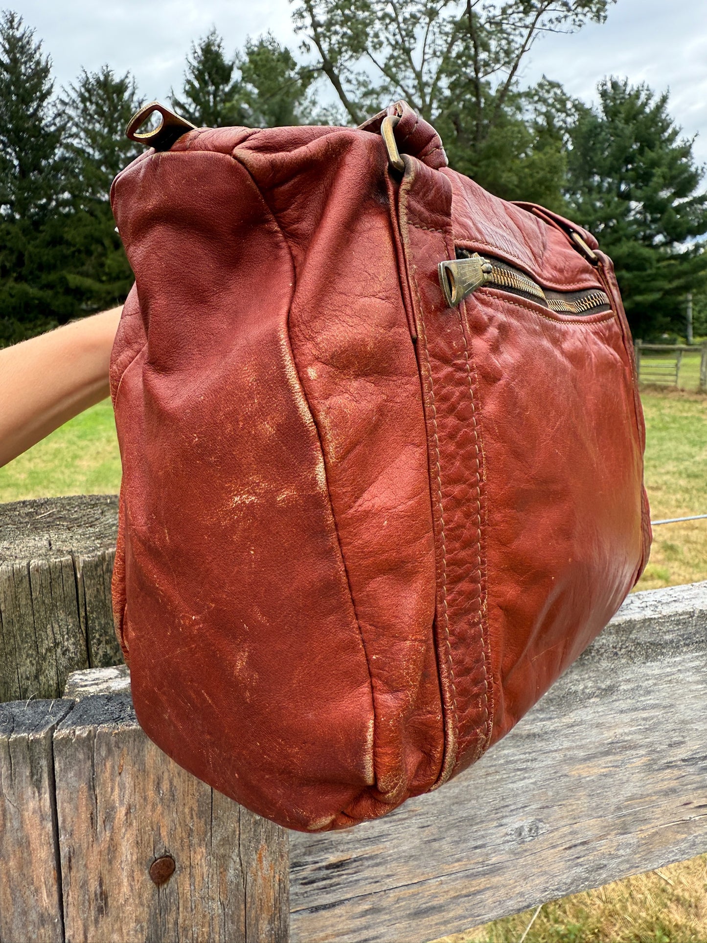 Vintage 1970s Burgundy Leather Shoulder Bag