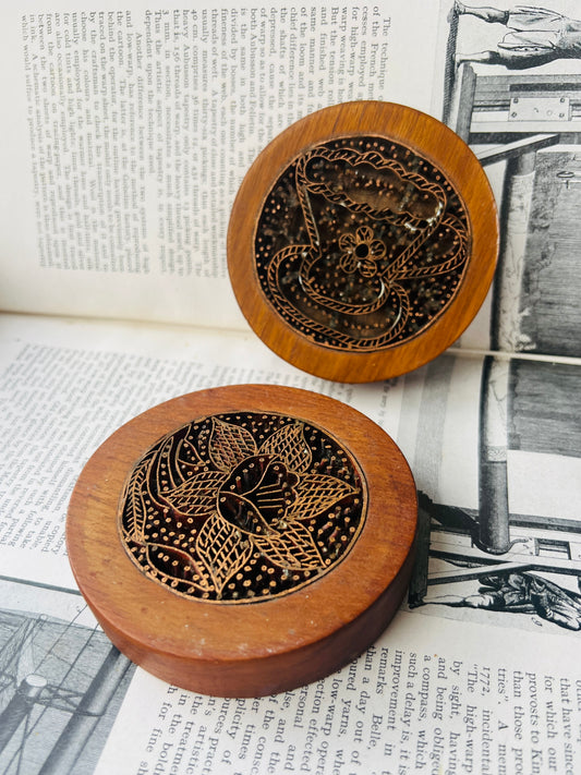 Handmade Metal Design Wood Coasters | Set of 2