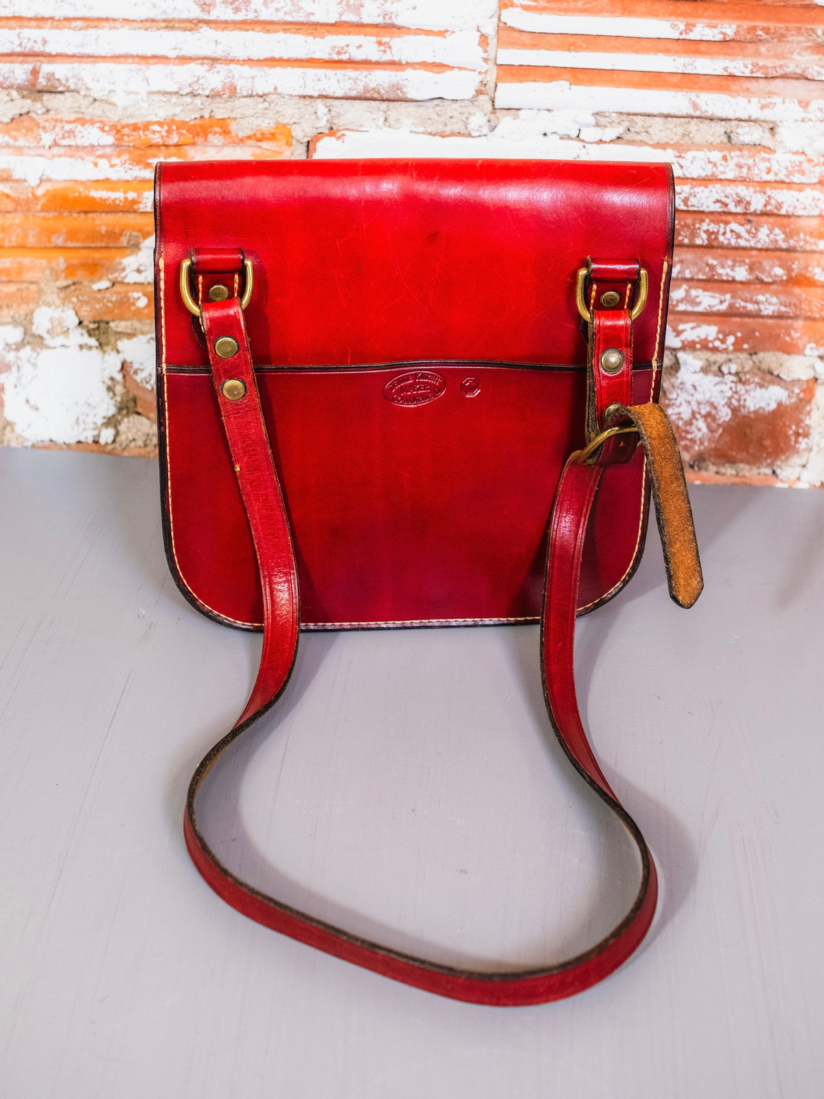 Vintage Dennis Knight Handcrafted Red Leather Saddle Bag