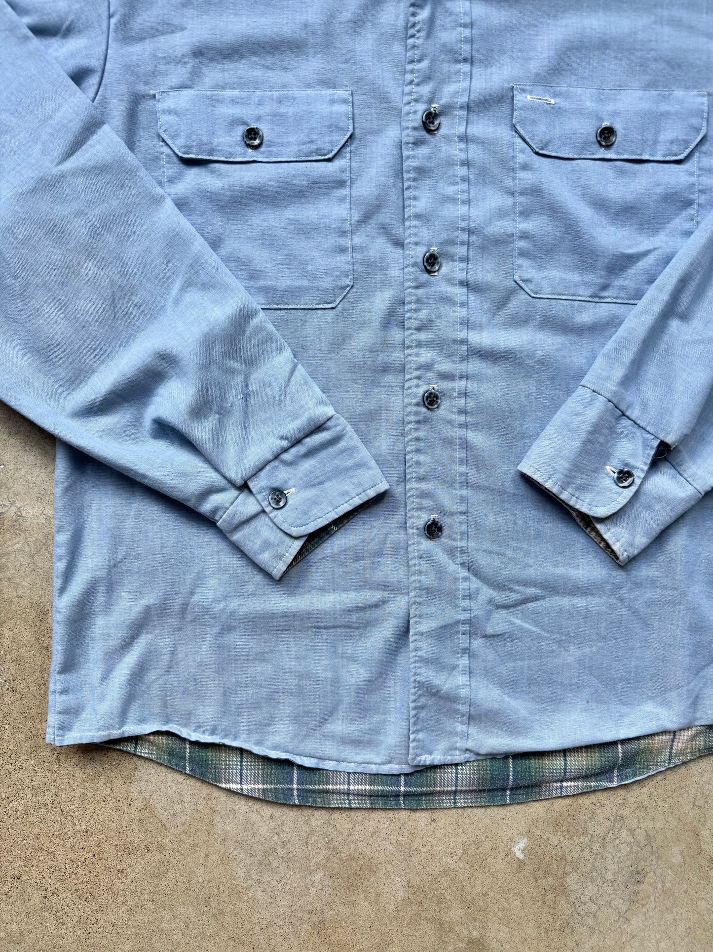 Vintage 1970s/80s Fieldmaster Flannel Lined Blue Utility Work Shirt | Large