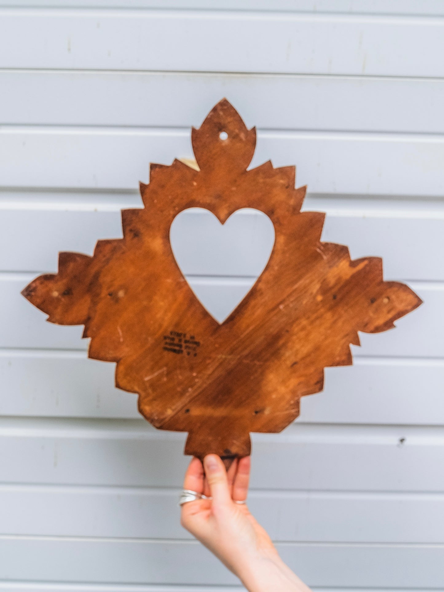 Antique Tramp Art Heart Cutout Wall Hanging Shelf