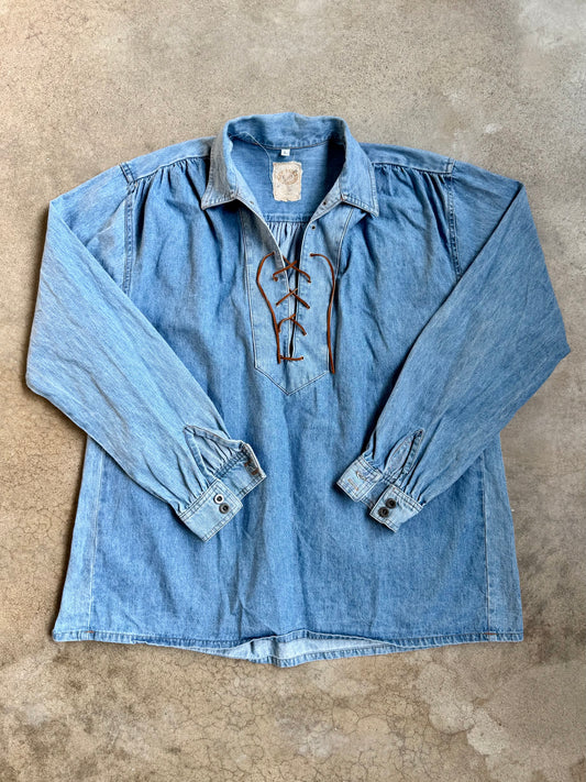 Vintage Lace-Up Denim Pullover Top | Large