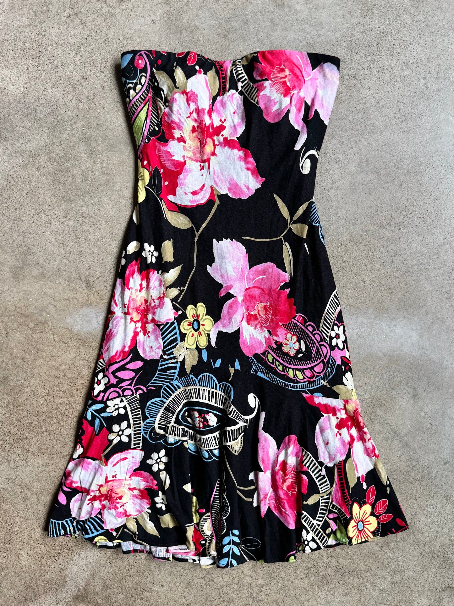 Vintage 1990s Cache Floral Print Strapless Dress | S/M