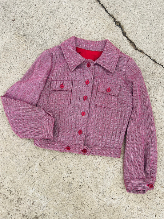 Vintage 1960s Cropped Tweed Button Up Jacket | S/M