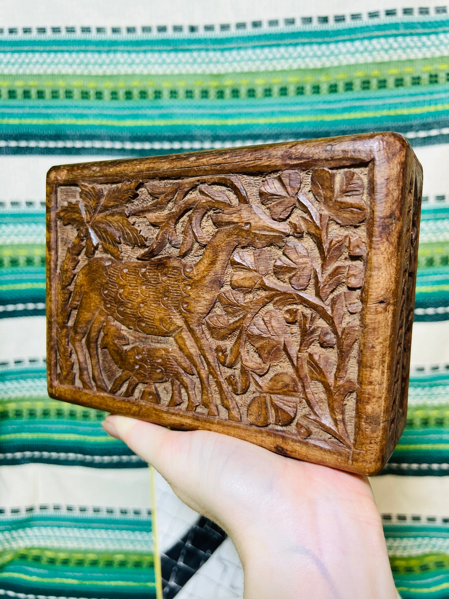 Vintage Deer Carved Wooden Box