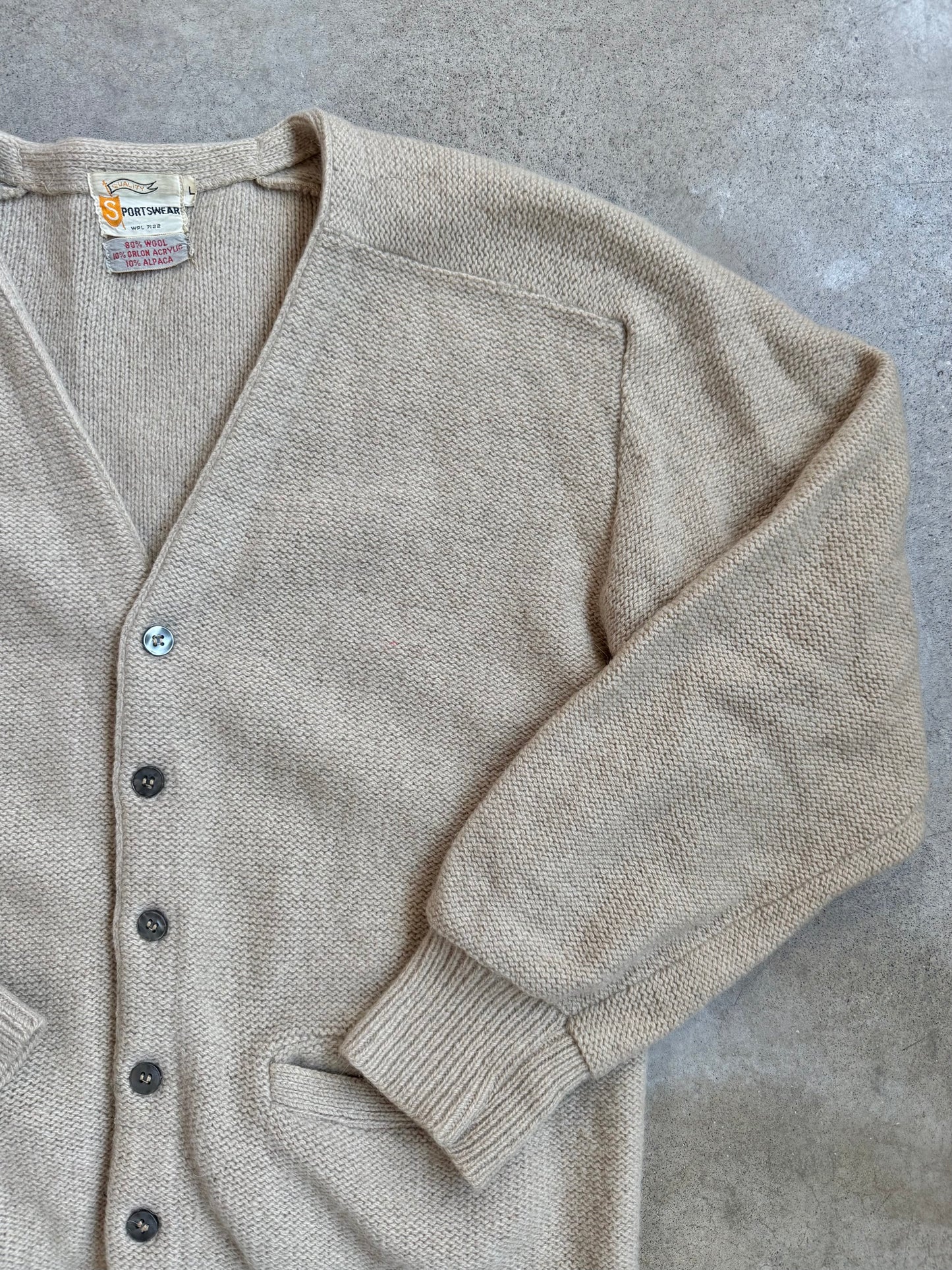 Vintage 1960s Sportswear Beige Wool-Blend Cardigan | Large