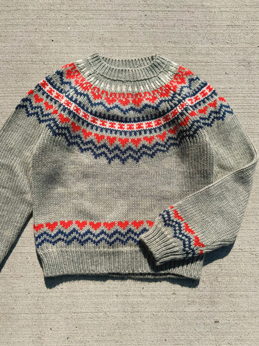 Vintage Darnknit Grey Fair Isle Acrylic Sweater | Medium