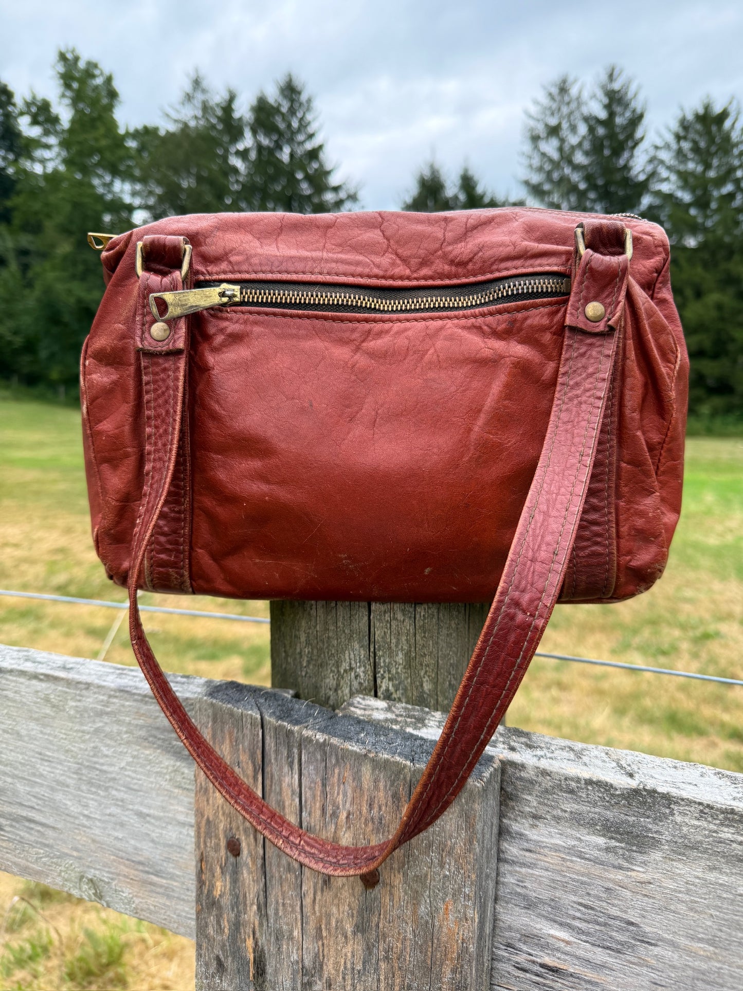 Vintage 1970s Burgundy Leather Shoulder Bag