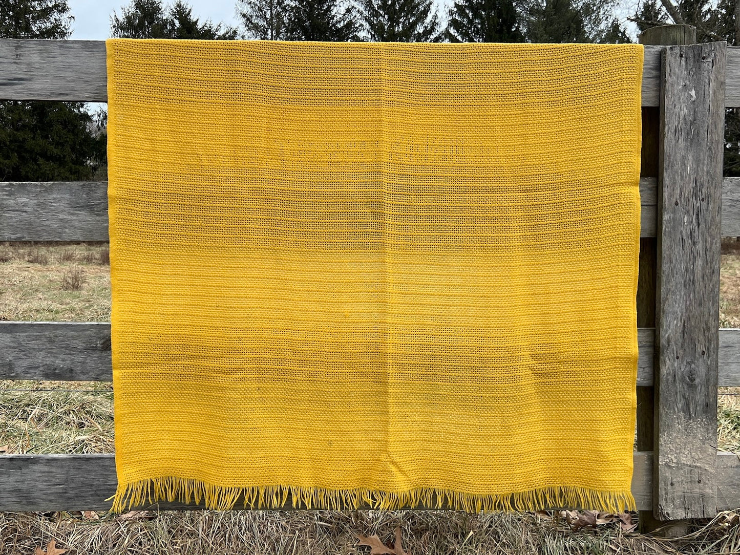 Vintage 1950s Faribo Mustard Yellow Loomed Blanket