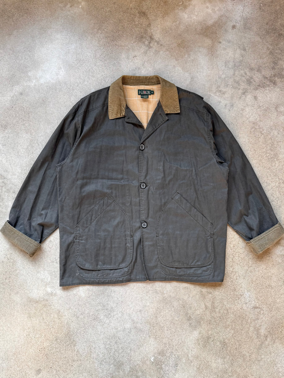 Vintage 1990s J. Crew Canvas Cotton Flannel Lined Chore Coat | XL