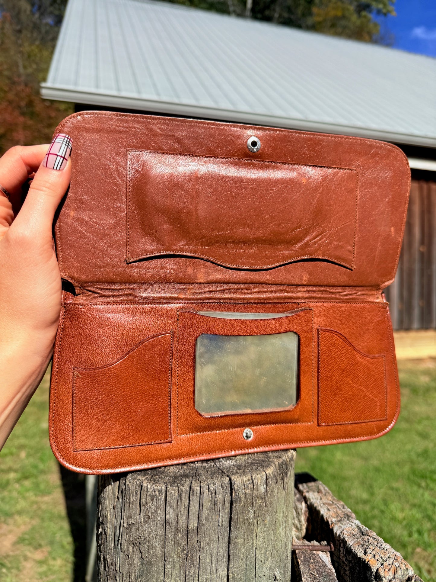 Vintage 1940s Brown Hand-Tooled Floral Leather Handbag