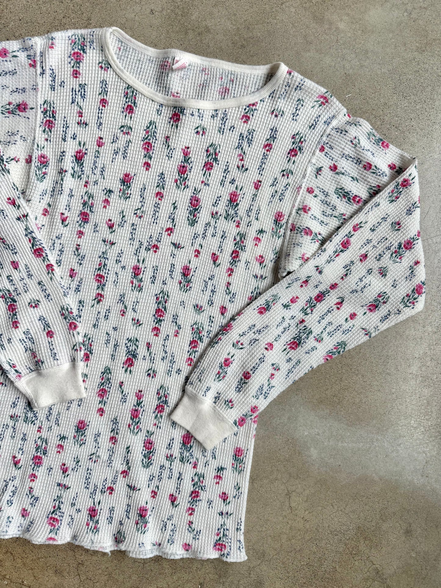 Vintage 1980s J.E. Morgan Floral Print Waffle Thermal | L/XL