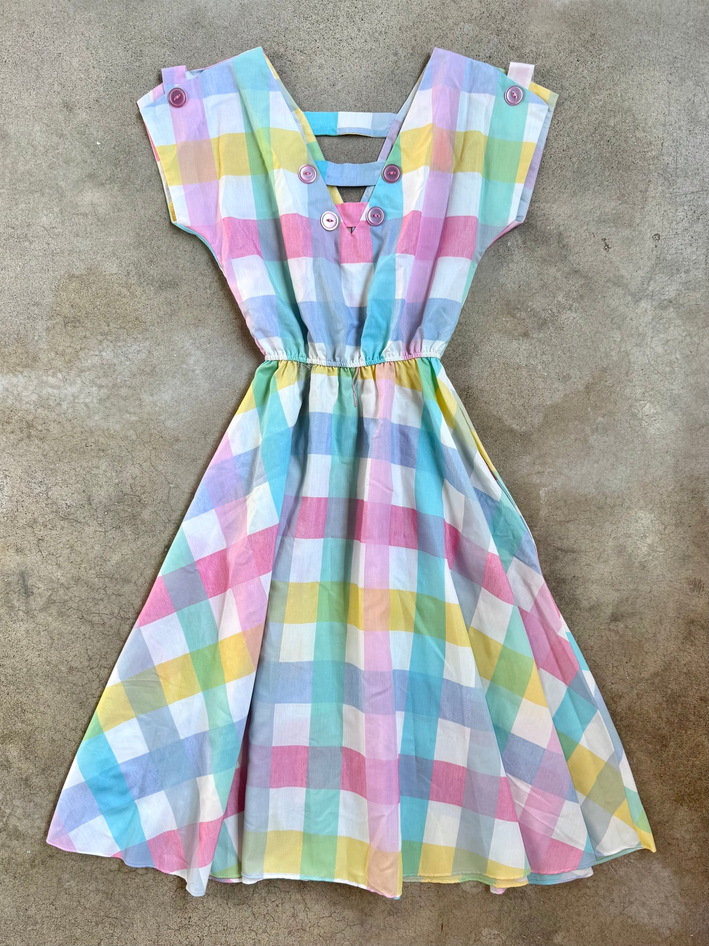 Vintage 1970s California Made Pastel Checkered Summer Dress | XS