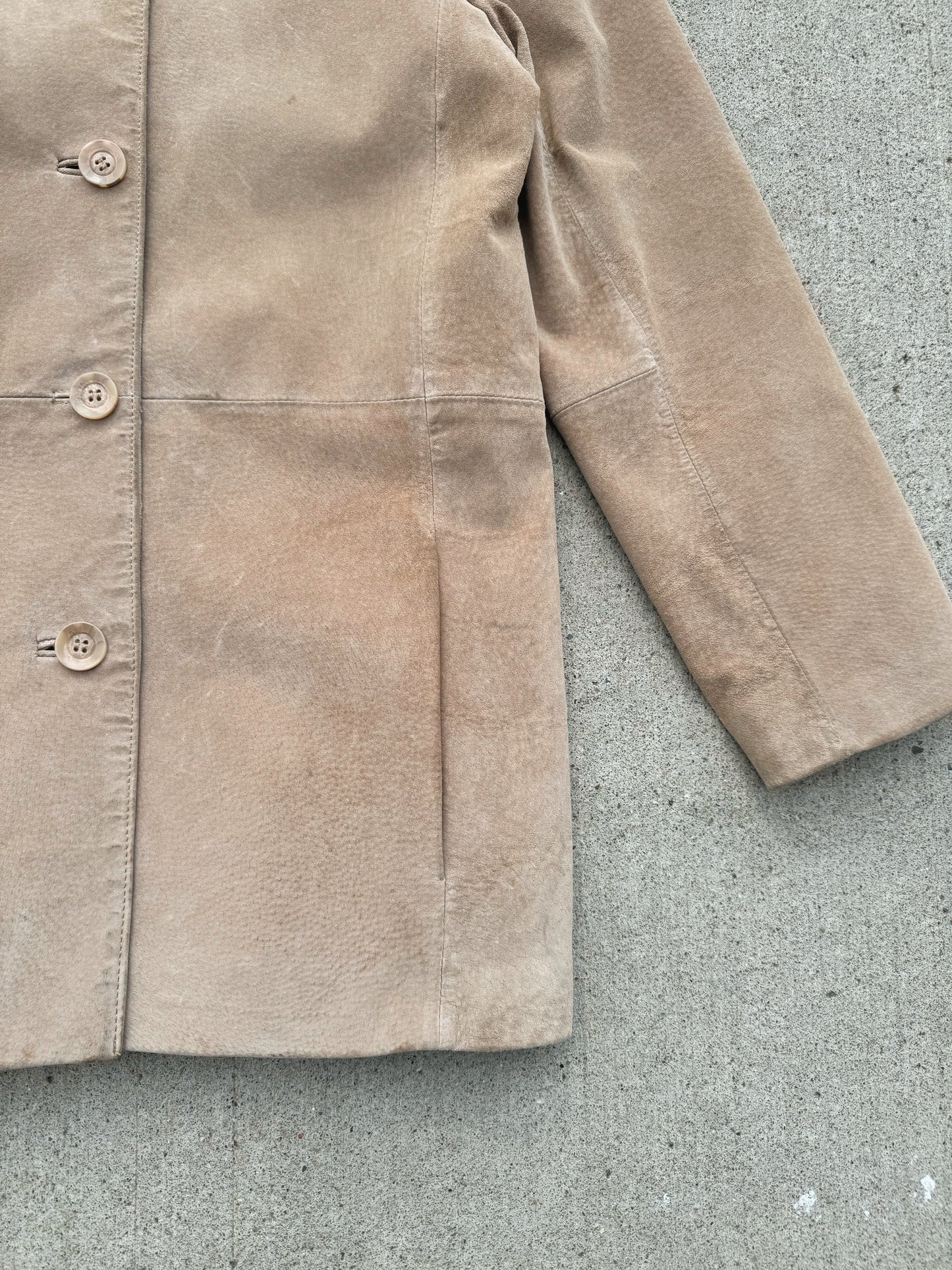 Vintage 1990s Bernardo Neutral Suede Buttoned Jacket | Small