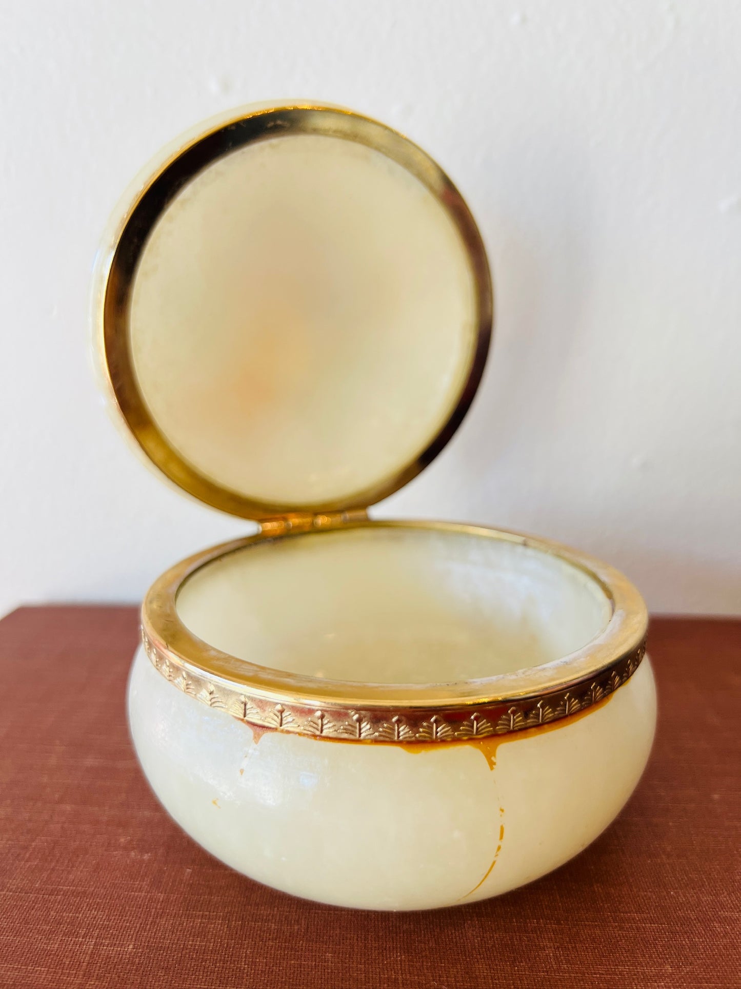 Vintage 1960s Italian Alabaster Floral Jewelry Box