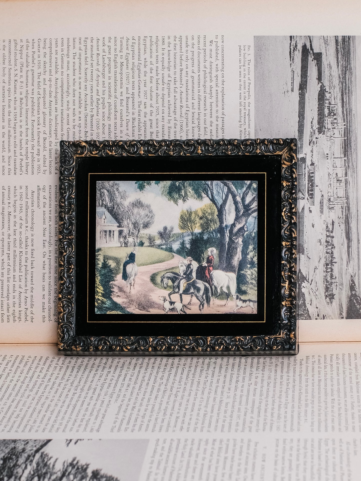 Vintage 1970s Currier & Ives Framed Print Wall Art | Set of 2