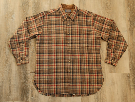 Vintage Pendleton Neutral Plaid Wool Flannel Shirt | XL