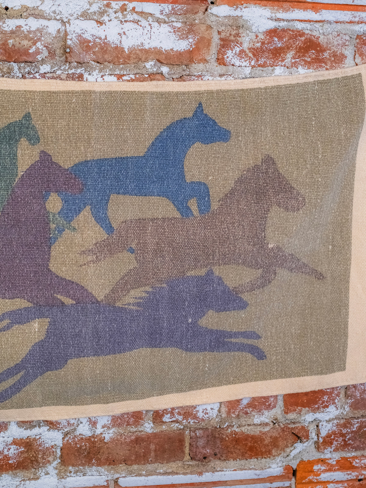 Vintage Southwestern “Running Horses” Fringed Tapestry/Door Mat