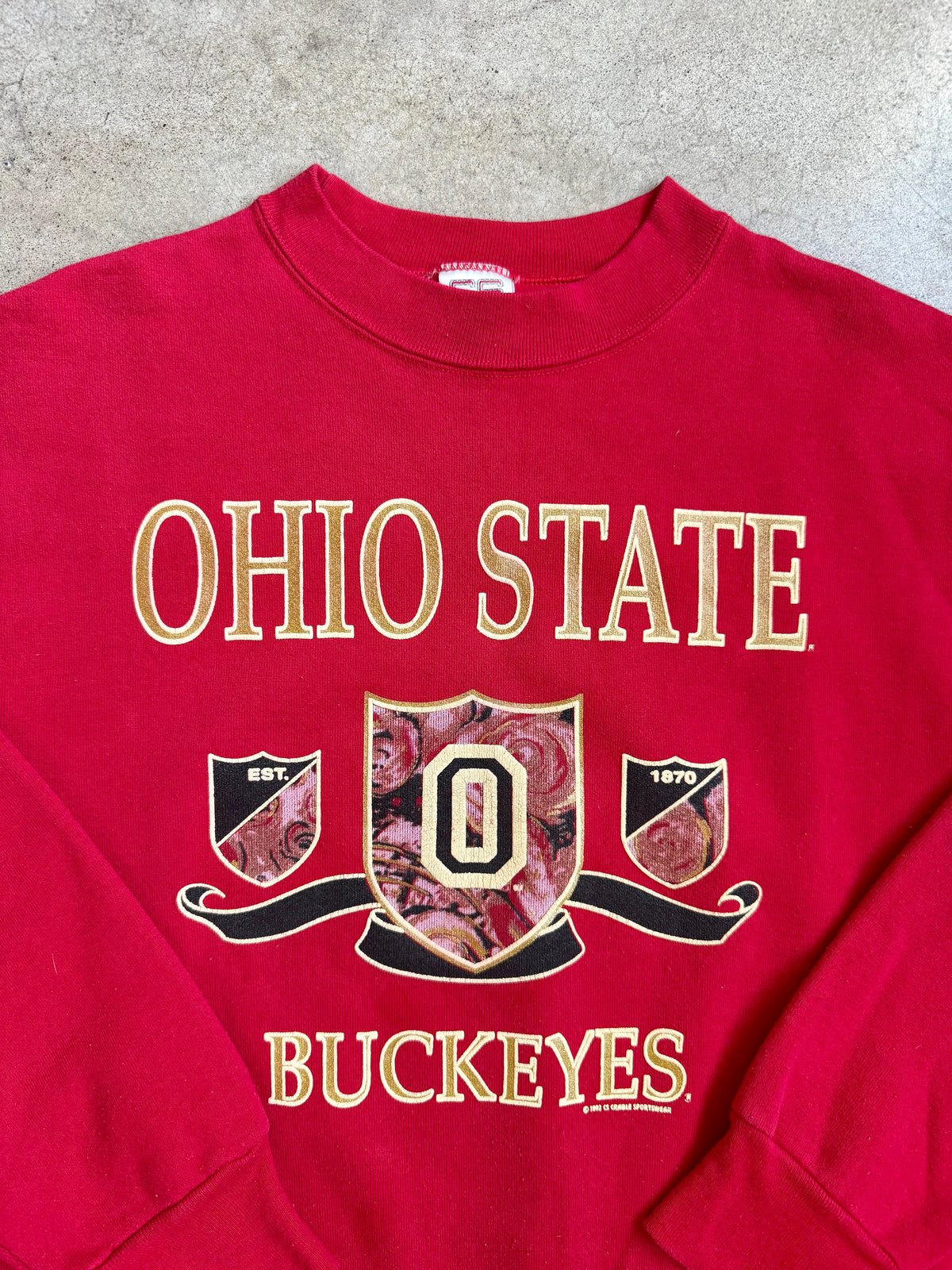 Vintage 1992 Crable Sportswear Red Ohio State Crest Graphic Sweatshirt | Medium